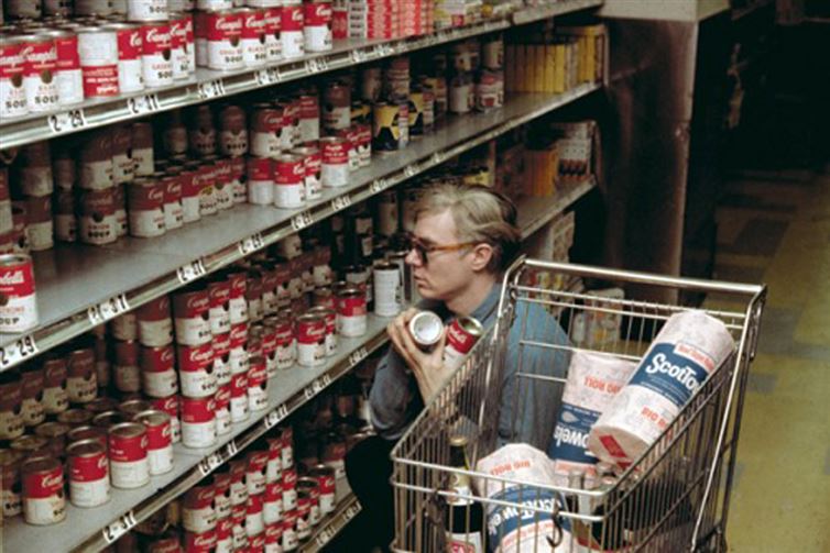 Andy Warhol buys Campbell's soup at Gristede's market on Second Ave. in 1964.
