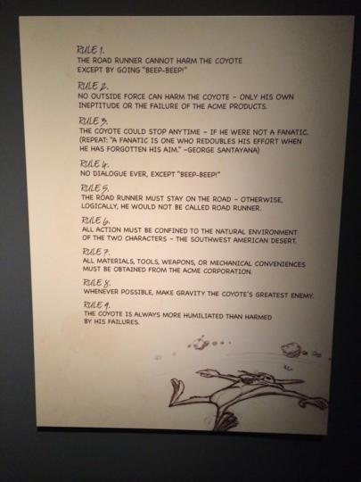 The original rules of Chuck Jones for his creations Roadrunner and Coyote.