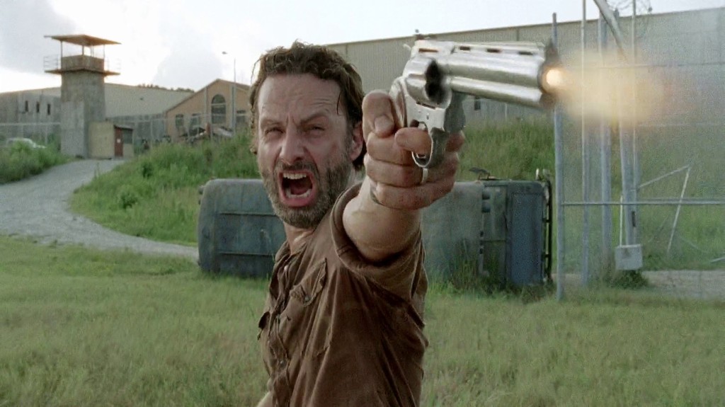 When Rick checks his revolver before holstering it, there are no primers in his cartridges.
