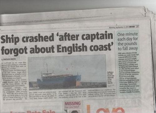 ship crashed after captain forgot about english coast - Ship crashed after captain one minute forgot about English coast' One minute each day for the pounds to fall away 53 Ssd Missing