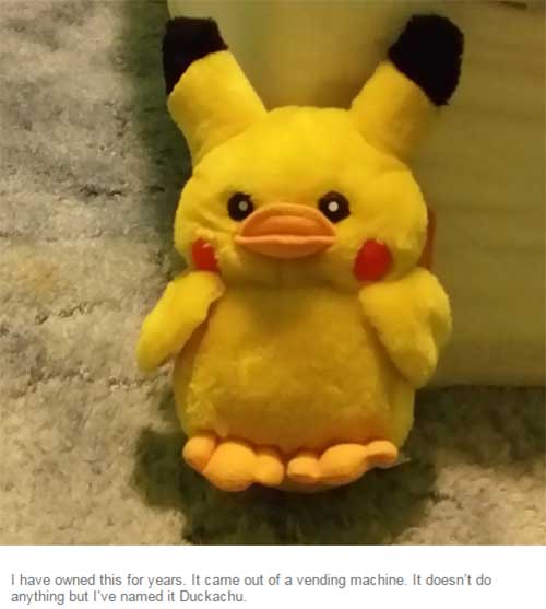 cursed pokemon plush - I have owned this for years. It came out of a vending machine. It doesn't do anything but I've named it Duckachu.