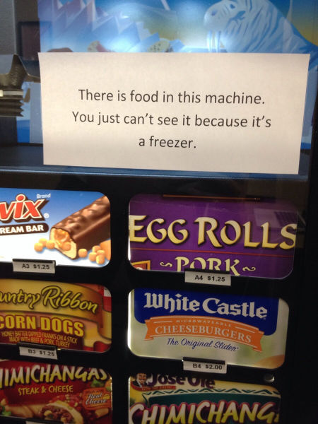 snack - There is food in this machine. You just can't see it because it's a freezer. vix Ream Bar Egg Rolls Pork A4 51.25 As 31.25 untry Ribbon Corn Dogs White Castle Urgers Yo S Onastice Cheeseburger The Original Slider 34 52.00 Timichangas, puoseule Chi