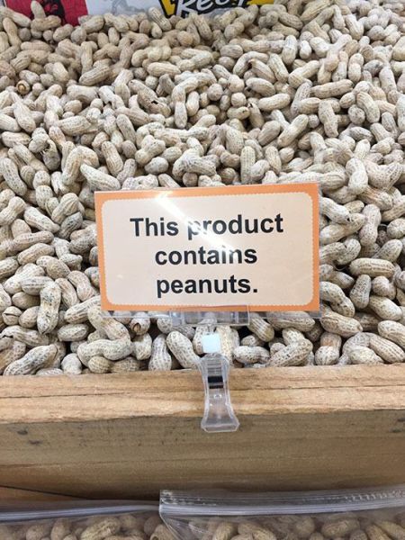 obvious sign - This product contains peanuts.