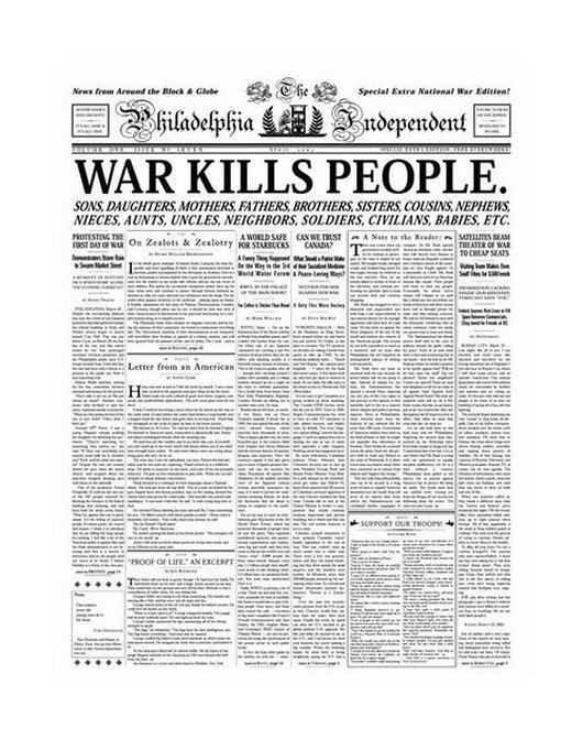 newspaper - News from Around the Black Globe 2 @ fc 2 2 Special Extra National War Edition! 3 Philadelphia cu 3 ndependent 2 War Kills People. Ella Sons, Daughters, Mothers, Fathers, Brothers, Sisters, Cousins, Nephews, Nieces, Aunts, Uncles, Neighbors. S