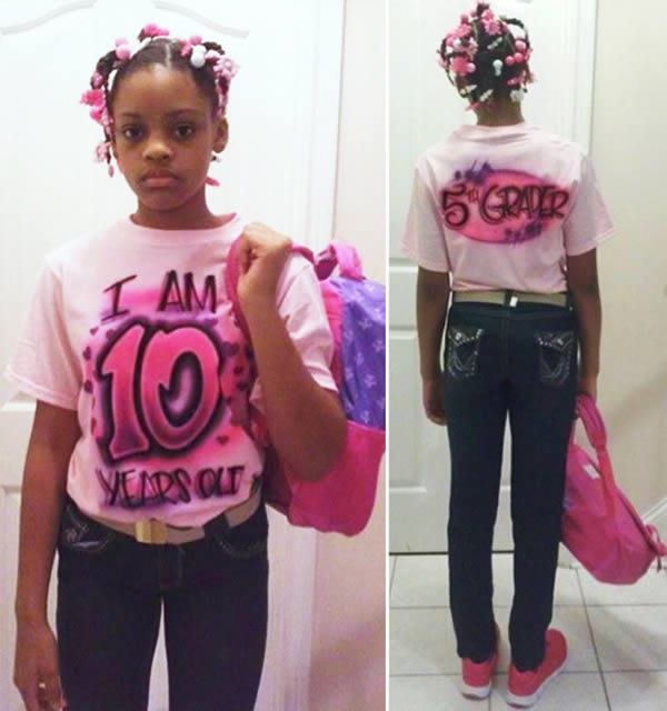 One dad made a special tee-shirt for his 10-year-old daughter after he caught the 5'9" fifth grader pretending to be 18 online!