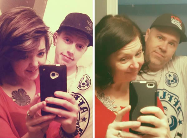 Josh Anderson posted a selfie with his friend Sammy on Facebook recently, as 20-somethings do. His dad Peri saw the photo and had a magical idea: to recreate it with his wife, Josh's step-mom, Deborah. The spoof is spot-on, down to the replicated flower tattoo.