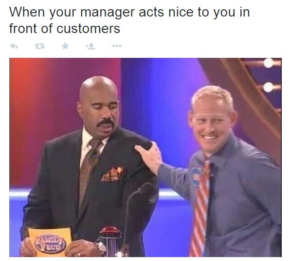 black emoji meme - When your manager acts nice to you in front of customers