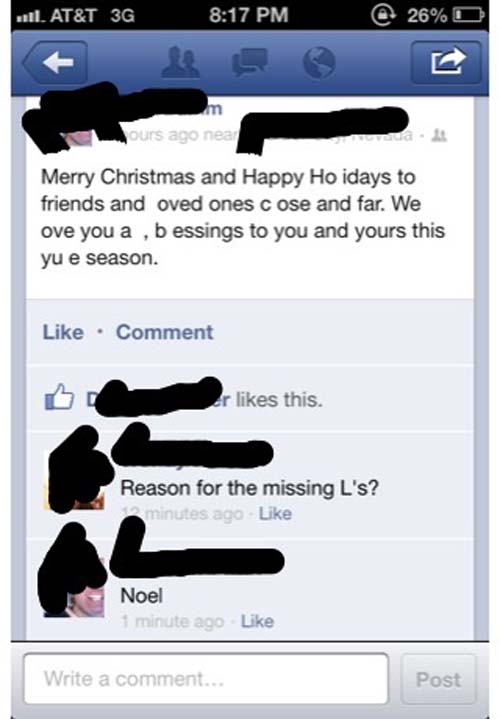 dad jokes - facebook dad jokes - ...1. At&T 3G @ 26%O ours ago near Merry Christmas and Happy Ho idays to friends and oved ones cose and far. We ove you a , b essings to you and yours this yu e season. Comment er this. Reason for the missing L's? minutes 