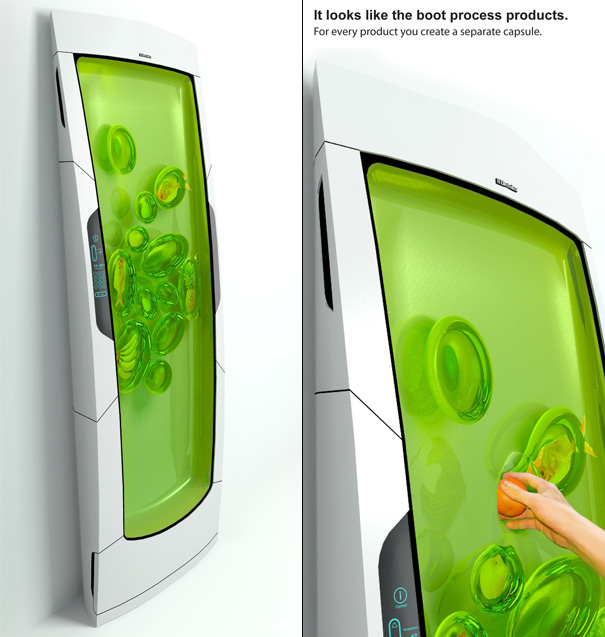 The Bio Robot Refrigerator: 
Envelop your food in this non-stick, odorless cooling gel for easy preservation and access! Looks pretty odd, though.