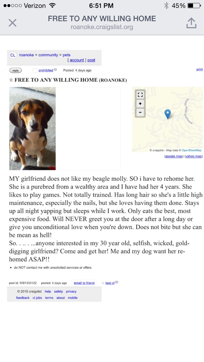 He decided his best option would be to take it to Craigslist and post this ad.