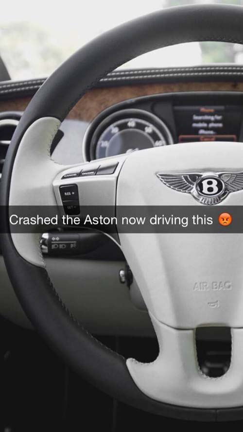 rich kids snpachat douchey rich kid snapchats - Crashed the Aston now driving this Idd De Aip Bag