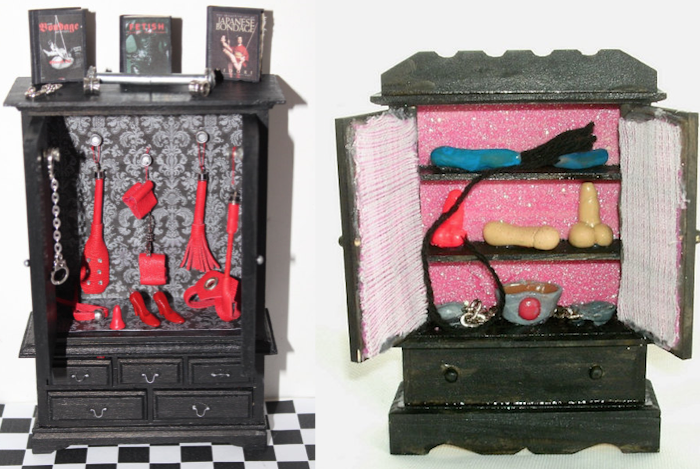 A set of miniature fetish cabinets.