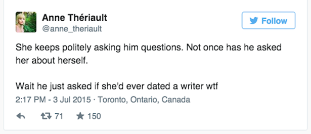 diagram - Anne Thriault y She keeps politely asking him questions. Not once has he asked her about herself. Wait he just asked if she'd ever dated a writer wtf . Toronto, Ontario, Canada 371 150