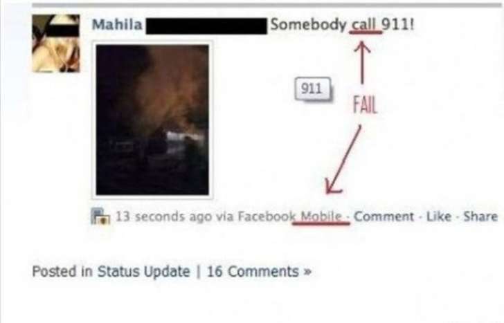 Blond - Mahila Somebody call 9111 911 Fail Po 13 seconds ago via Facebook Mobile. Comment Posted in Status Update | 16