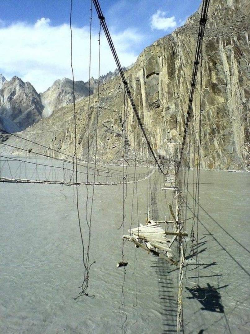 Located in Northern Pakistan, this is one of the most dangerous bridges in the world, as it has been poorly maintained and the elements have taken their toll on it's structure.