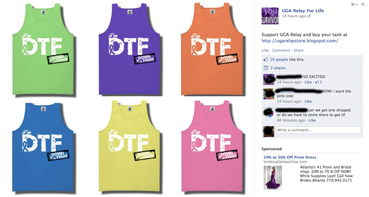 t shirt - Voul Uga Relay For Life 14 hours ago Urvivo Support Uga Relay and buy your tank at Yoon Domont Domight Comment 10 people this. D 2 So Excitedi L. 14 hours ago 1 Wow! I want the pink one! 14 hours ago can we get one shipped or do we have to come 
