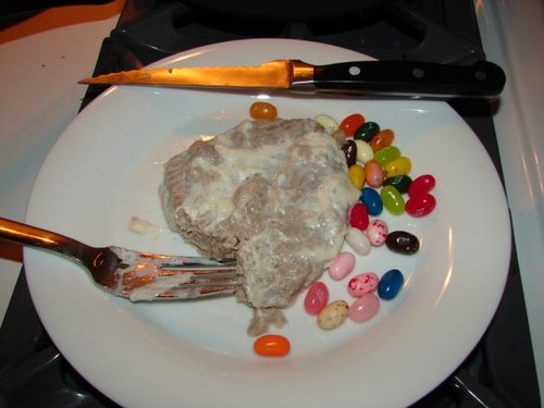 wtf food - milk steak with jelly beans