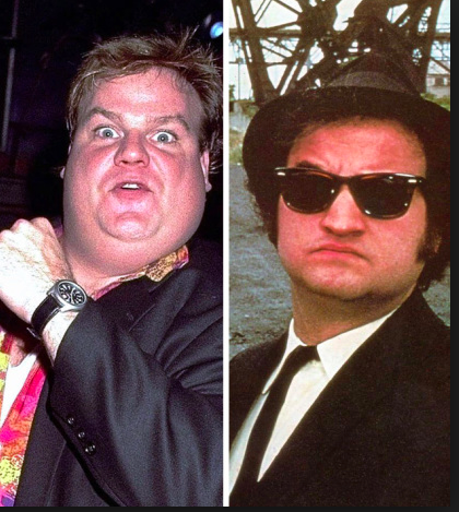 Chris Farley idolized John Belushi who had an eerily similar bio. They both worked on SNL, stared in movies, battled obesity, they had out-of-control lifestyles and died at the age of 33 due to drug overdoses.
