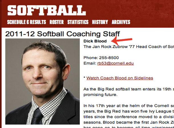funny dick names - Softball Schedule E Results Roster Statistics History Archives 201112 Softball Coaching Staff Dick Blood The Jan Rock Zubrow 77 Head Coach of Sot Phone 2558500 Email rb53.edu Watch Coach Blood on Sidelines As the Big Red softball team e