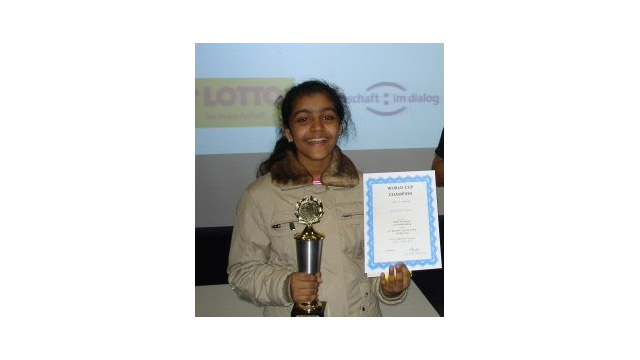 Priyanshi Somani 
She's the youngest winner of the Mental Calculation World Cup ever. She won in 2010, when she was only 11 years old.