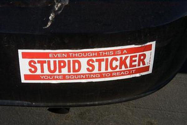 funny bumper stickers - Even Though This Is A Stupid Sticker. You'Re Squinting To Read