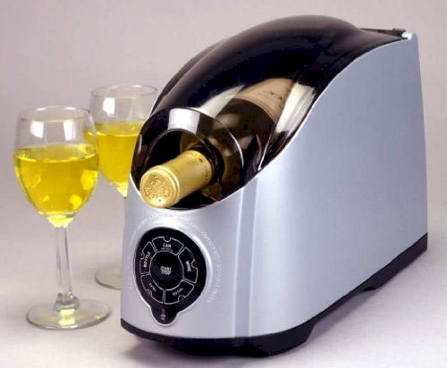 This wine chiller keeps your bottle at a cooler temperature than a fridge or a freezer. It also has a tailgate lighter plugin for cigarette smokers.