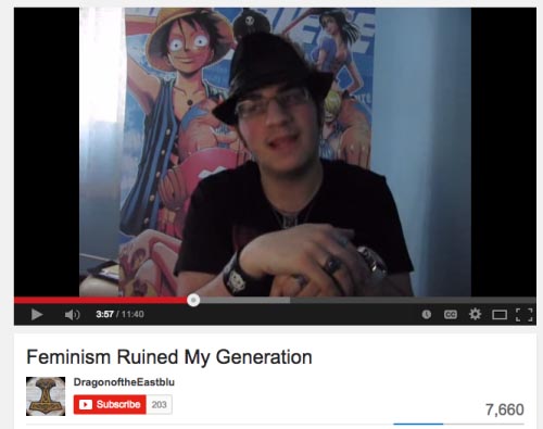 youtube funny youtube video screenshots - 0 Feminism Ruined My Generation DragonoftheEastblu Subscribe 203 7,660