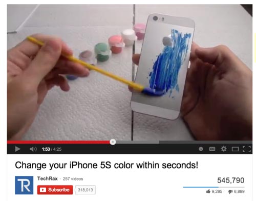 youtube funny youtube screenshots - 4.25 Change your iPhone 5S color within seconds! TechRax 257 videos Ir Subscribe 318,013 545,790 9.2855.889