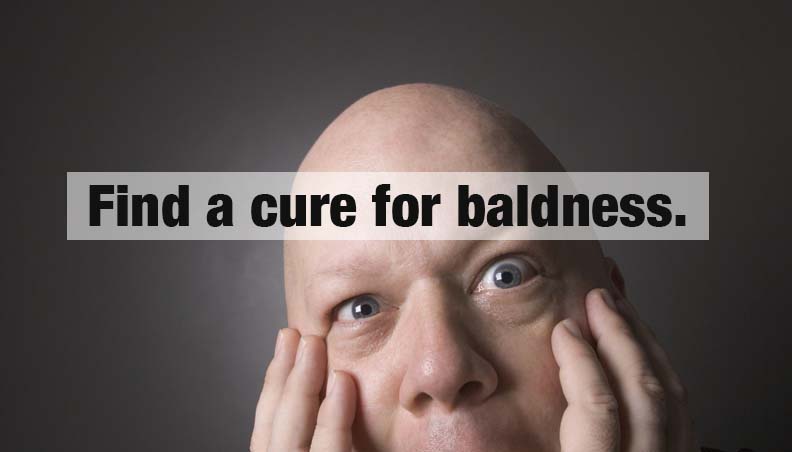 scared facial expression - Find a cure for baldness.