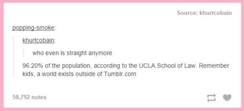 tumblr - worst things tumblr has been offended - Source khurtcobain poppingsmoke khurtcobain who even is straight anymore 96.20% of the population, according to the Ucla School of Law. Remember kids, a world exists outside of Tumblr.com 58,792 notes