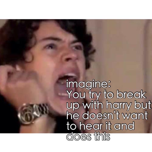 one direction imagines - imagine You try to break up with harry but he doesn't want to hear it and does this