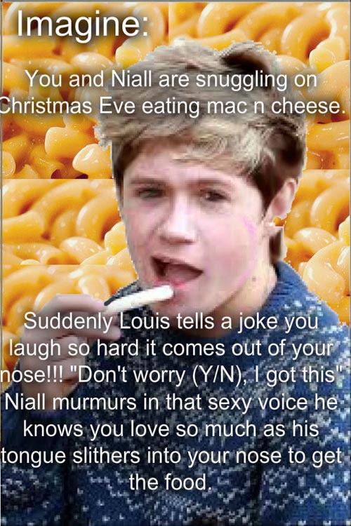 one direction niall - Imagine You and Niall are snuggling on Christmas Eve eating mac n cheese. Suddenly Louis tells a joke you laugh so hard it comes out of your nose!!! "Don't worry YN, 1 got this" Niall murmurs in that sexy voice he knows you love so m