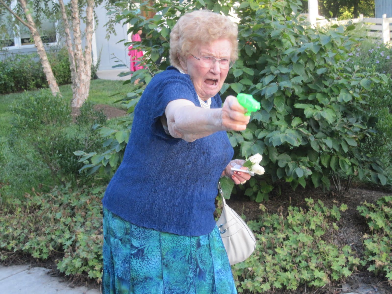 grandma with water gun