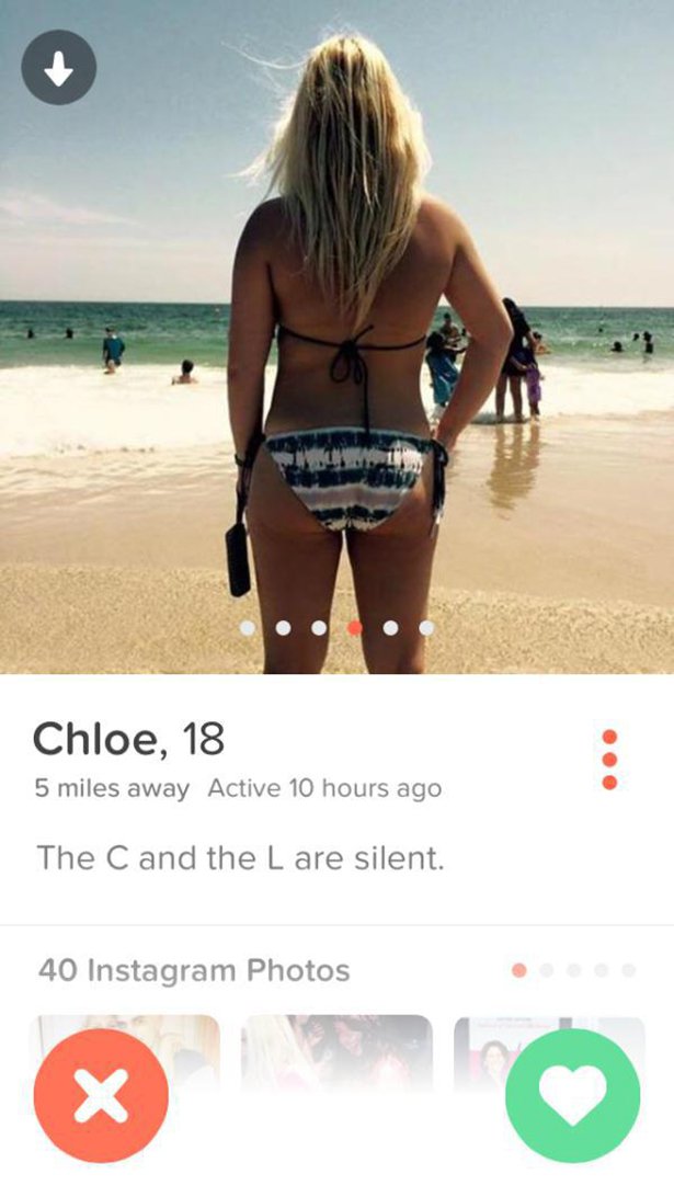 tinder - best tinder - Chloe, 18 5 miles away Active 10 hours ago The C and the L are silent. 40 Instagram Photos X