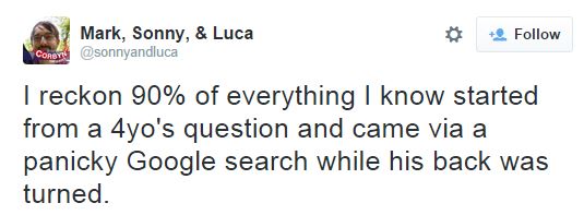 parenting anita sarkeesian sexist - Mark, Sonny, & Luca Corby I reckon 90% of everything I know started from a 4yo's question and came via a panicky Google search while his back was turned.