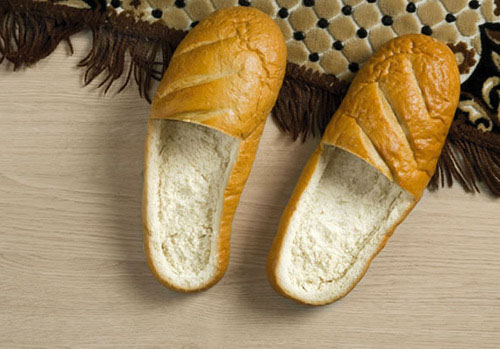 Bread Loafers:
You get it? You get it?! It’s like “bread loaf”, but they're slippers for your feet so they're called bread loafers. Just make sure to take the shoes off before shoving them into the toaster.
