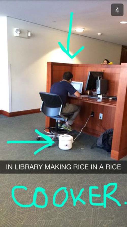 funny stuff to post on snapchat - In Library Making Rice In A Rice, Cooker