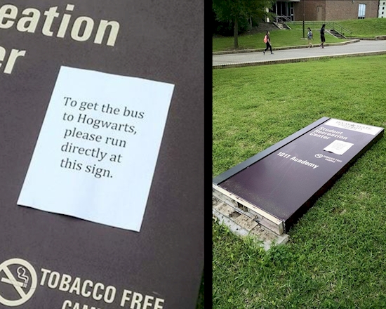 sign fails - eation To get the bus to Hogwarts, please run directly at this sign Tobacco Free