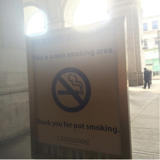 signage - This is a non smoking area. Thank you for pot smoking.
