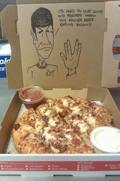 funny pizza box - Its Hard To Live Long And Prosper Whens You Ferties Keep Ering Bacon !! old