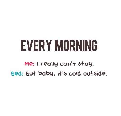 tumblr -funny but true quotes - Every Morning Me I really can't stay. Bed But baby, it's cold outside.