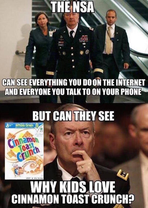 memes - cinnamon toast crunch memes - The Nsa Can See Everything You Do On The Internet And Everyone You Talk To On Your Phone But Can They See 3 Whole Grain 00 Rcei Why Kids Love Cinnamon Toast Crunch?