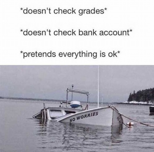 funny boat - doesn't check grades doesn't check bank account pretends everything is ok No Worries