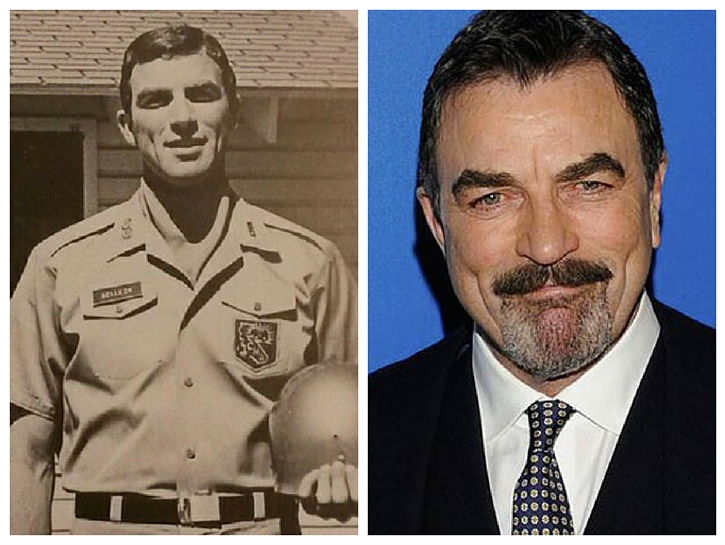 Tom Selleck.
Before Tom Selleck served the public in Magnum P.I,  he served the Californian Army National Guard from 1967-1973.  He would act in between guard duty to earn a little extra cash.