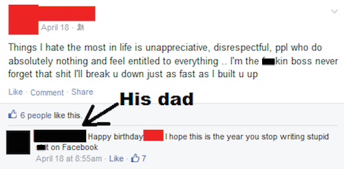 most epic fail facebook - April 18 Things I hate the most in life is unappreciative, disrespectful, ppl who do absolutely nothing and feel entitled to everything. I'm the kin boss never forget that shit I'll break u down just as fast as I built u up Comme