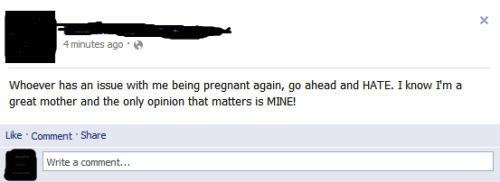 facebook funny status - 4 minutes ago Whoever has an issue with me being pregnant again, go ahead and Hate. I know I'm a great mother and the only opinion that matters is Mine! Comment Write a comment...