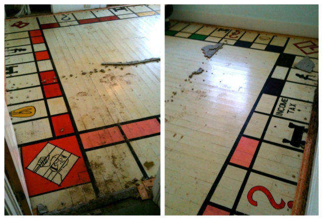 Another person discovered this life-sized Monopoly game board while redoing their floors.