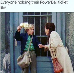 human behavior - Everyone holding their PowerBall ticket