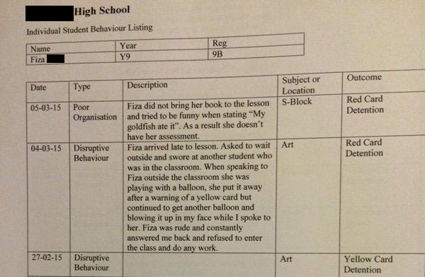 Guy shares his sister’s hilarious report card