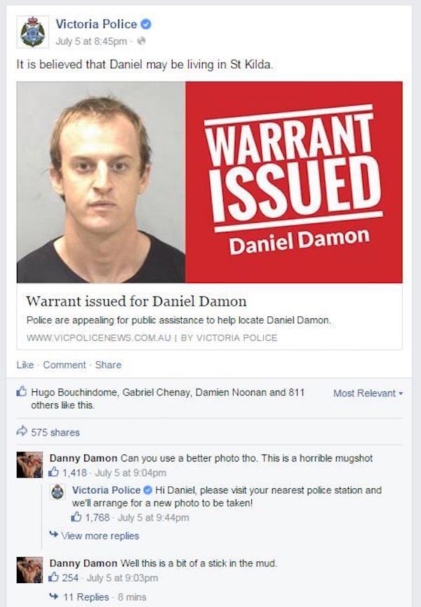 Danny Damon was arrested after asking the police to use a better picture for his mugshot.